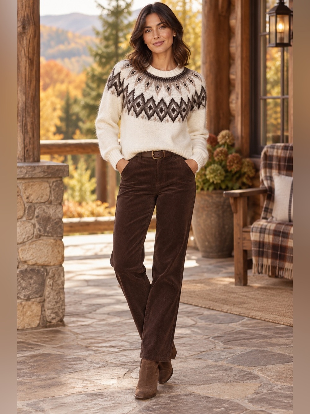 Old Navy XS Cream Brown Fair Isle Wool Blend Nordic Sweater CabinCore Ski Resort